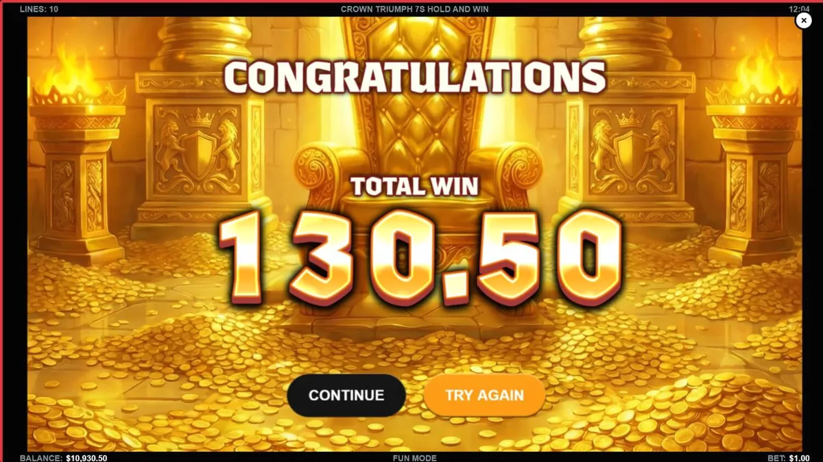 Interface do jogo Crown Triumph 7s Hold and Win com design real
