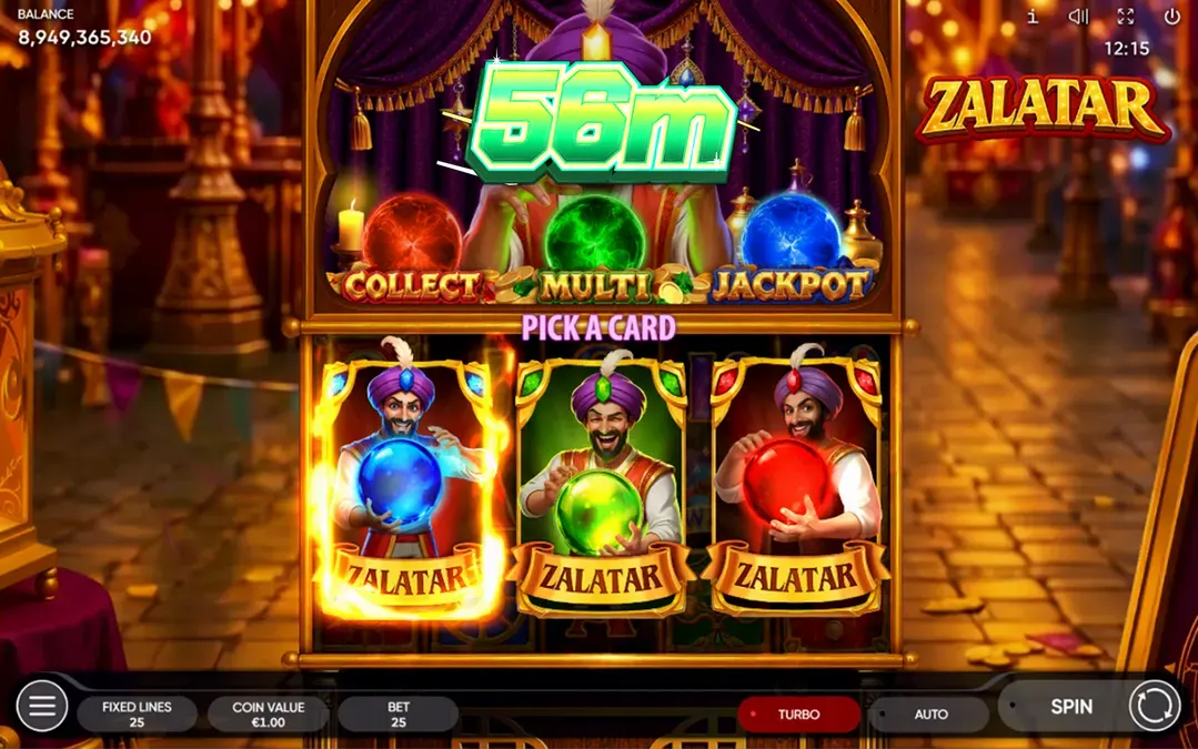 Interface do jogo de slot Zalatar com tema de cartomancia